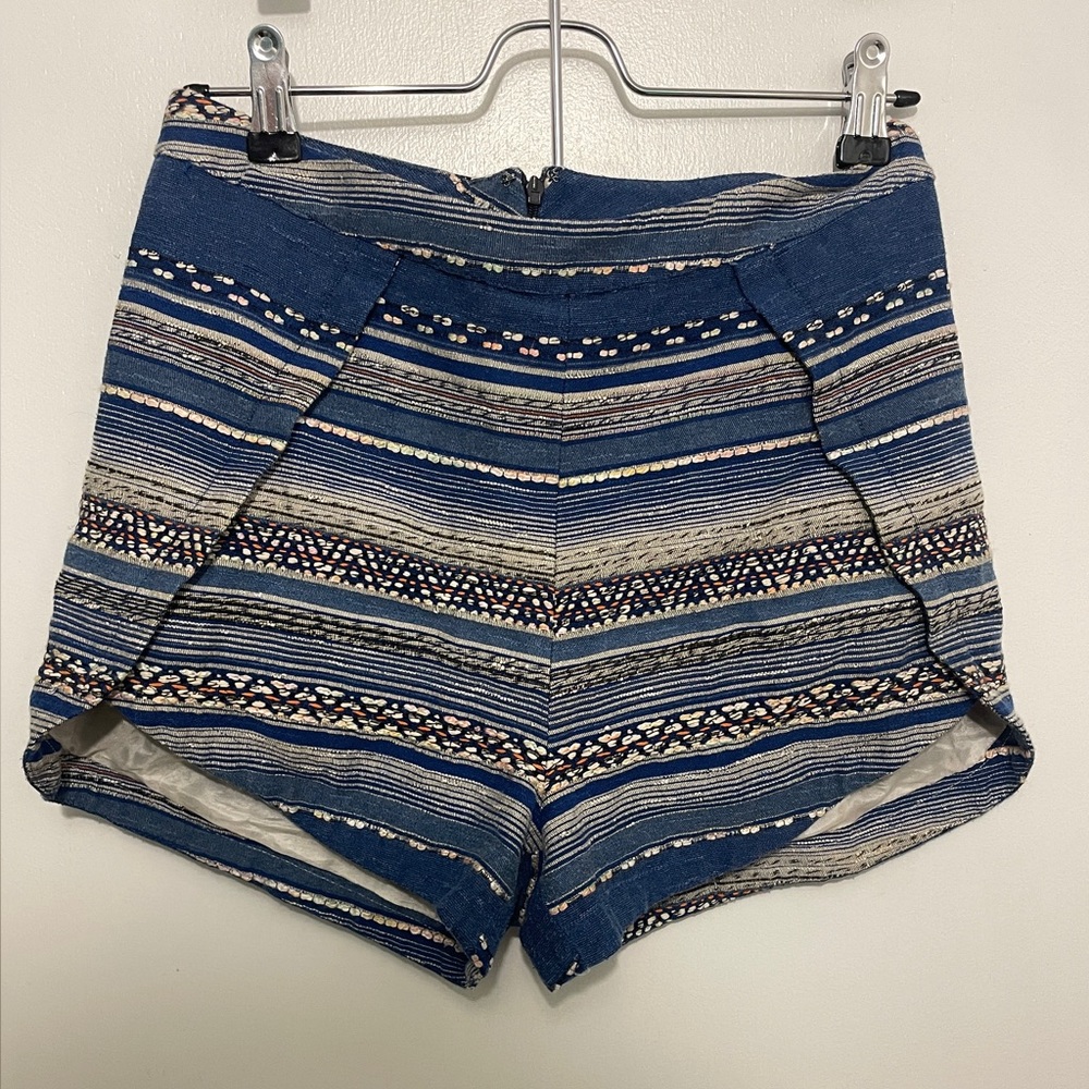Rory Beca Navy and Cream Patterned High Waist Shorts